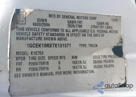 1996 Chevrolet Gmt-400 K1500 from USA, damaged, VIN 1GCEK19RXTE131371